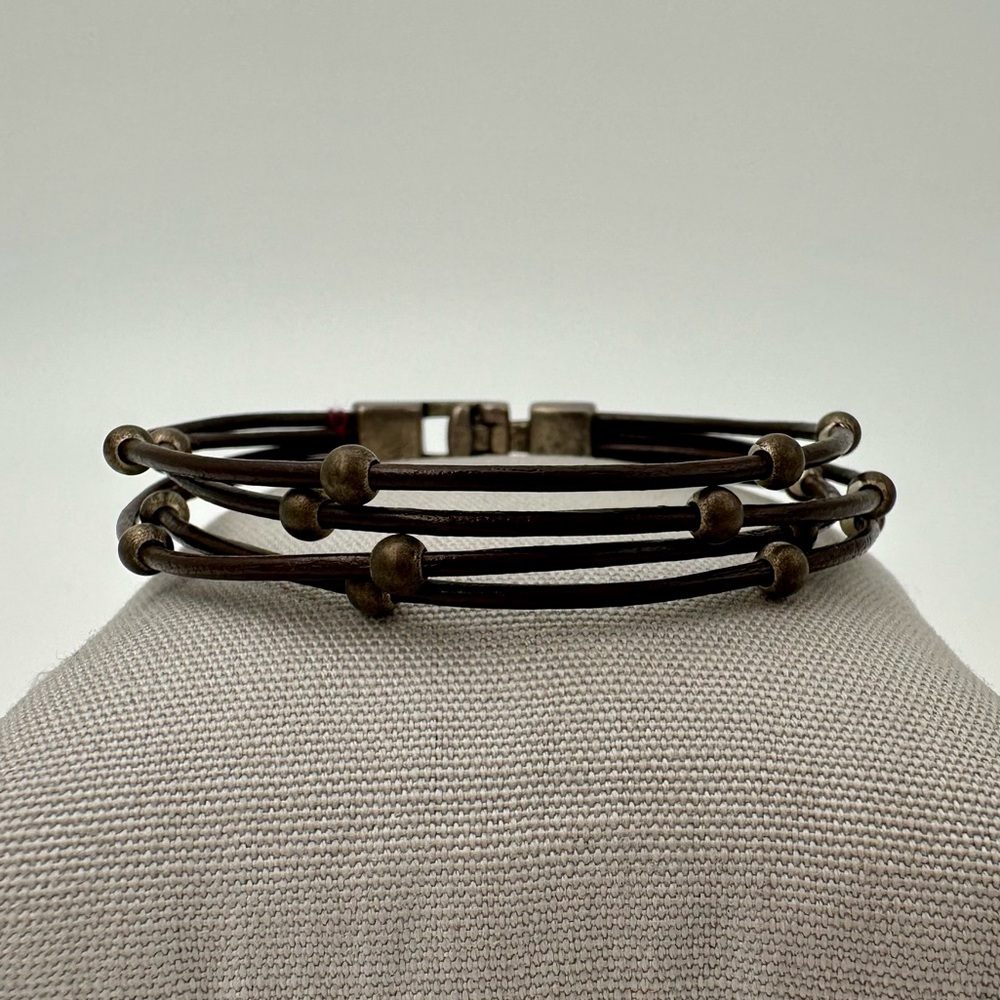 Brown and Gold Leather Bangle Bracelet